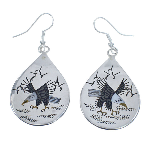 Native American Navajo Multicolor Sterling Silver Eagle Hook Dangle Earrings JX124266